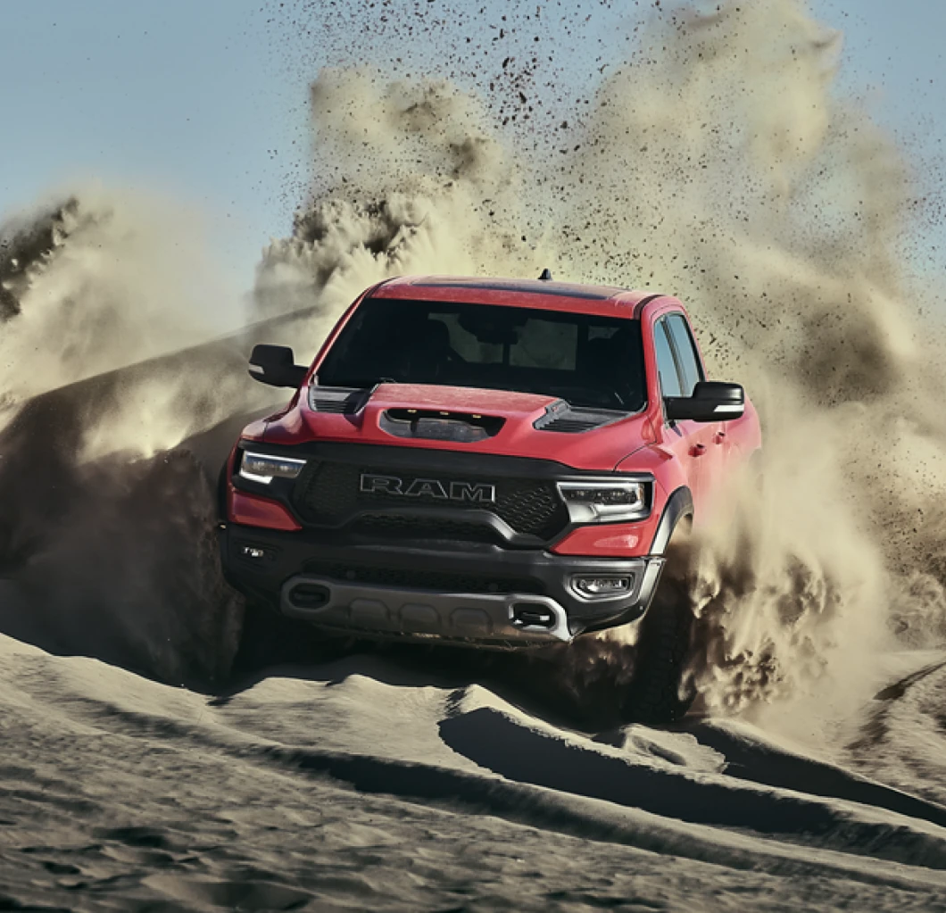 Red RAM truck in the desert